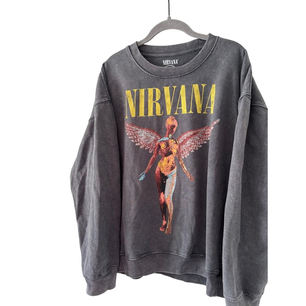 Nirvana Live ‘93 Angel Graphic Sweatshirt Gray Fleece Pullover Men’s L Band Tee - Picture 4 of 7